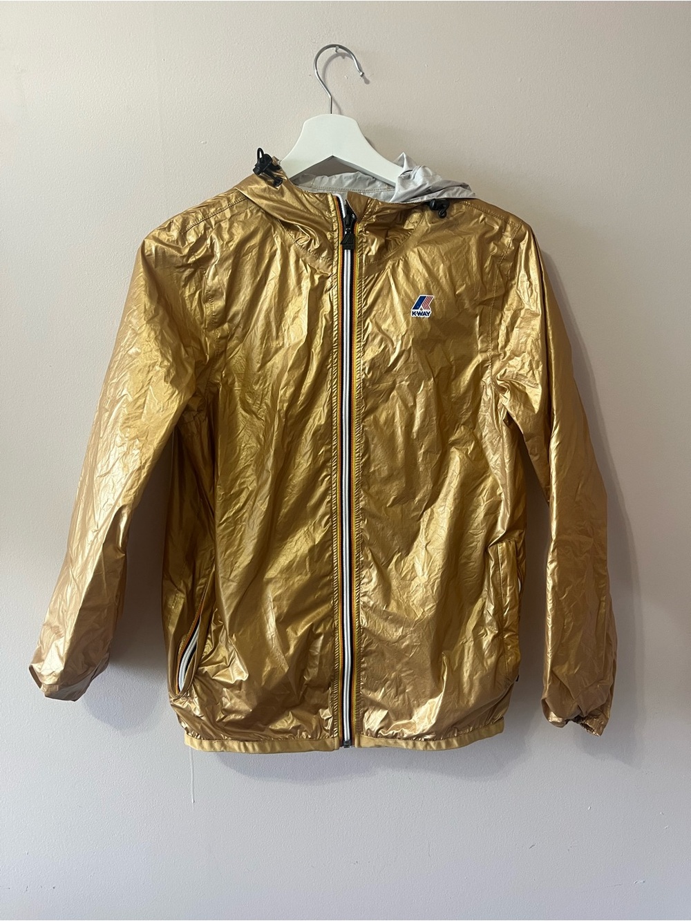 K-Way Metallic Gold Hooded Packable Jacket